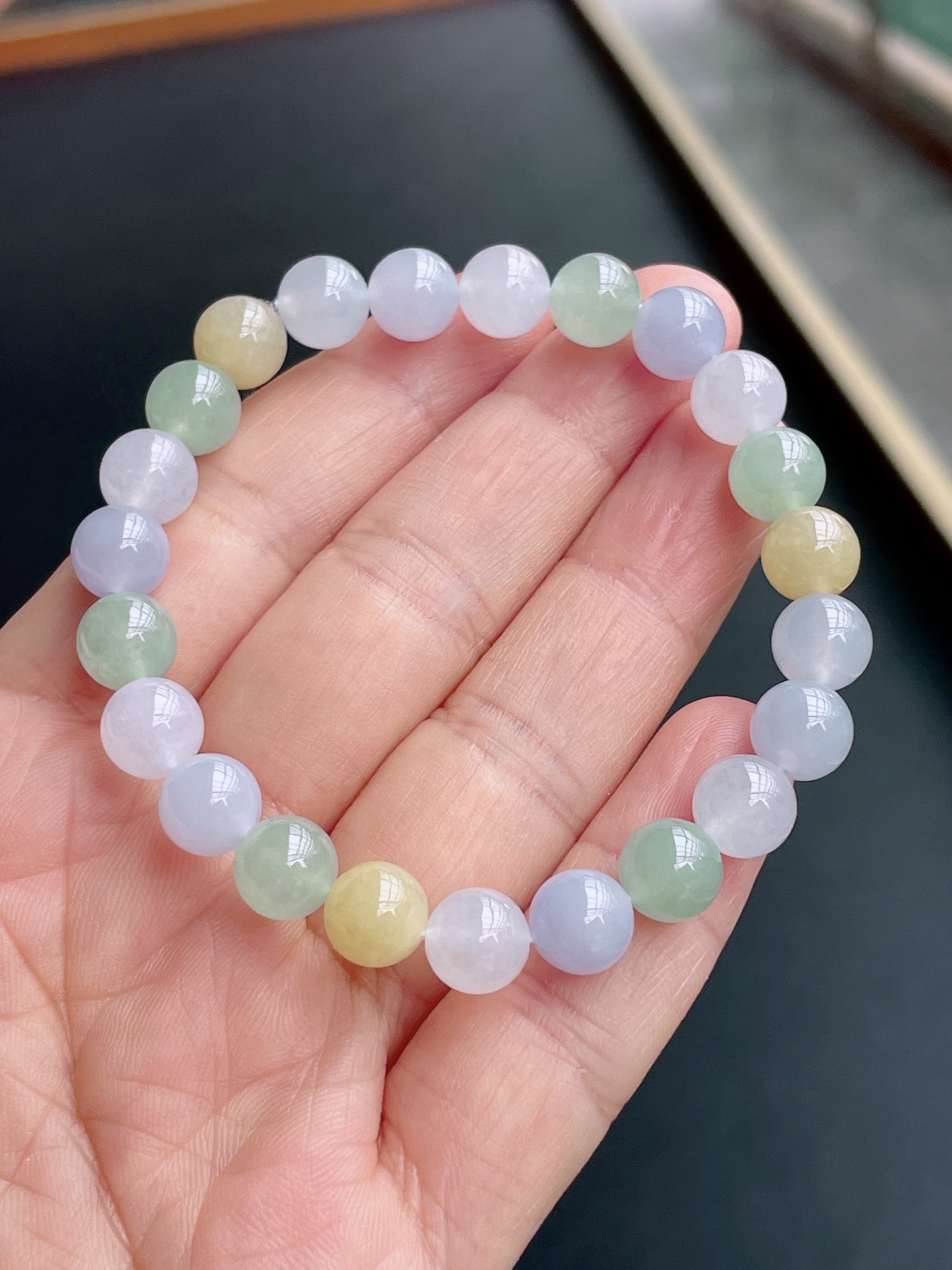 ️ 冰三彩手串 色泽艳丽，珠圆玉润 尺寸：8