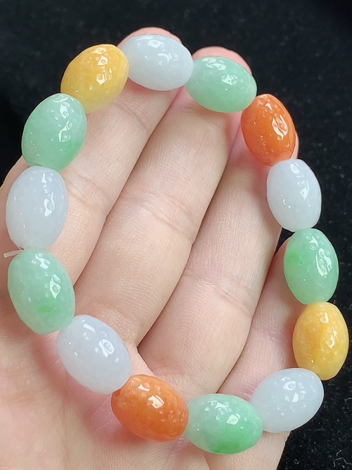 三彩玉珠手串，尺寸12.9*9.6mm，L29hwa