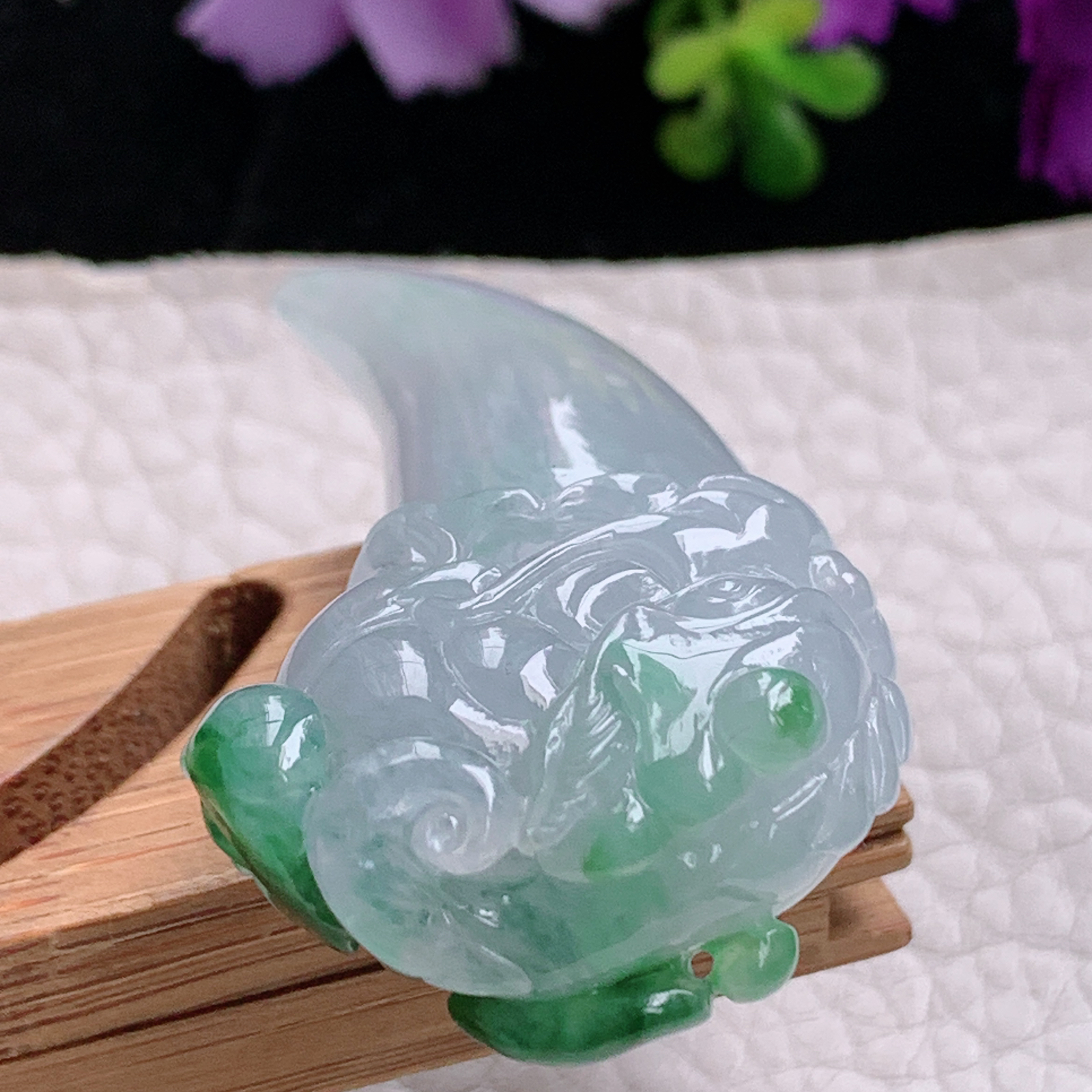 hx实拍50.5*25.5*13天然缅甸翡翠冰双彩貔貅龙牙玉吊坠 玉吊坠