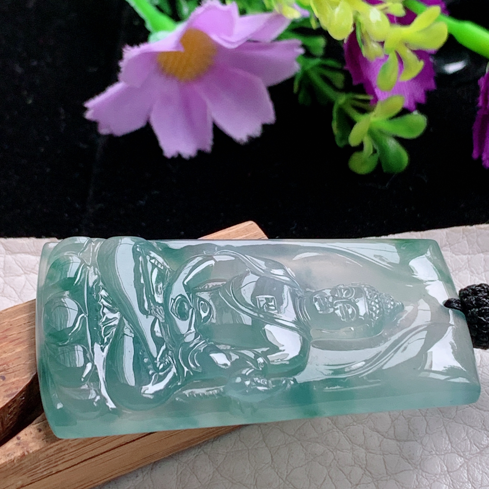 yl实拍53.2*29*5.4缅甸翡翠a货精雕冰飘花大日如来佛祖 如来佛主玉吊坠