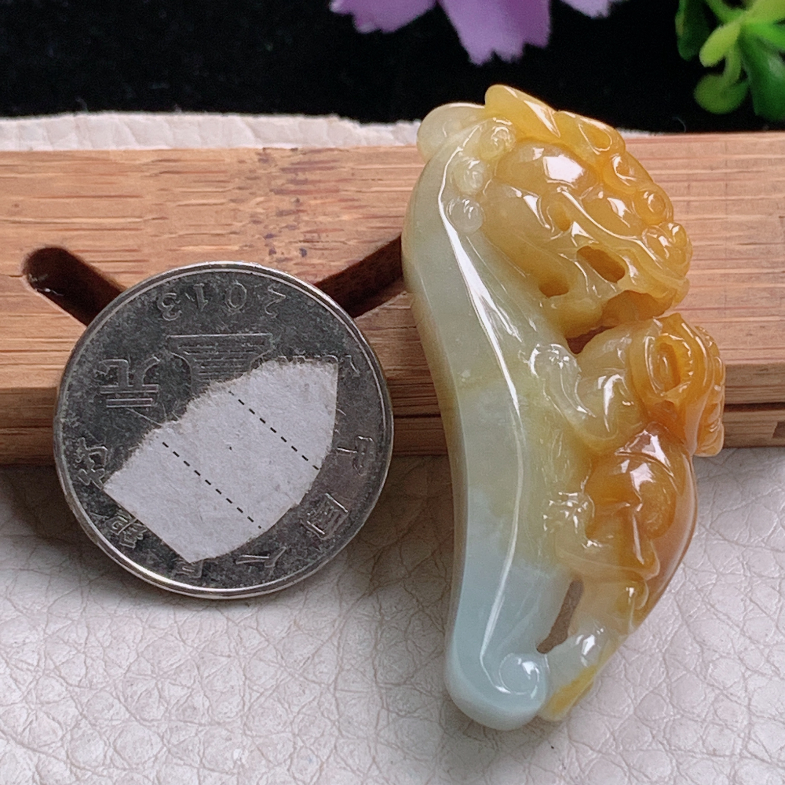 hx实拍46.7*9.5*22.2天然缅甸翡翠冰双彩双貔貅玉手牌