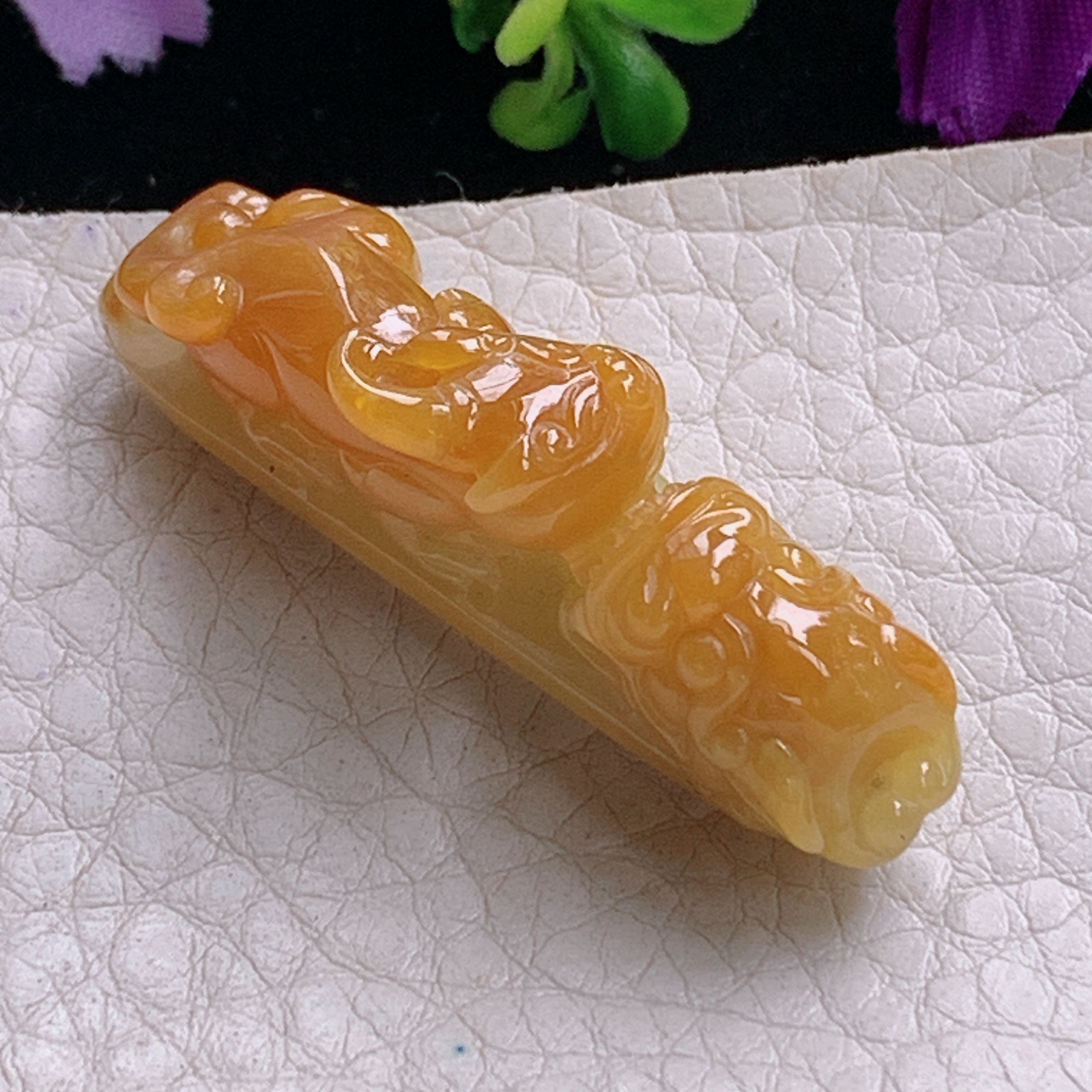 hx实拍42.8*10.8*16天然缅甸翡翠冰黄双貔貅玉手牌 工具招财皮休玉手牌