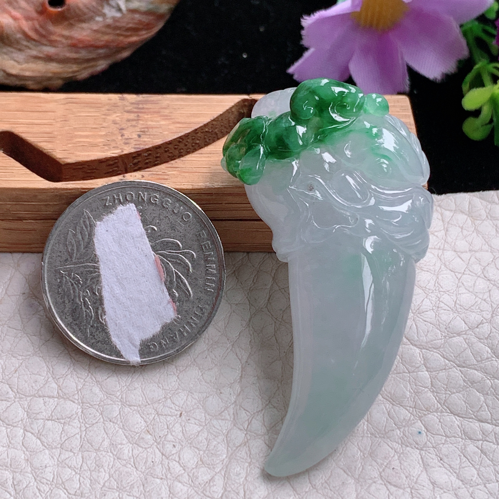 hx实拍50.5*25.5*13天然缅甸翡翠冰双彩貔貅龙牙玉吊坠 玉吊坠