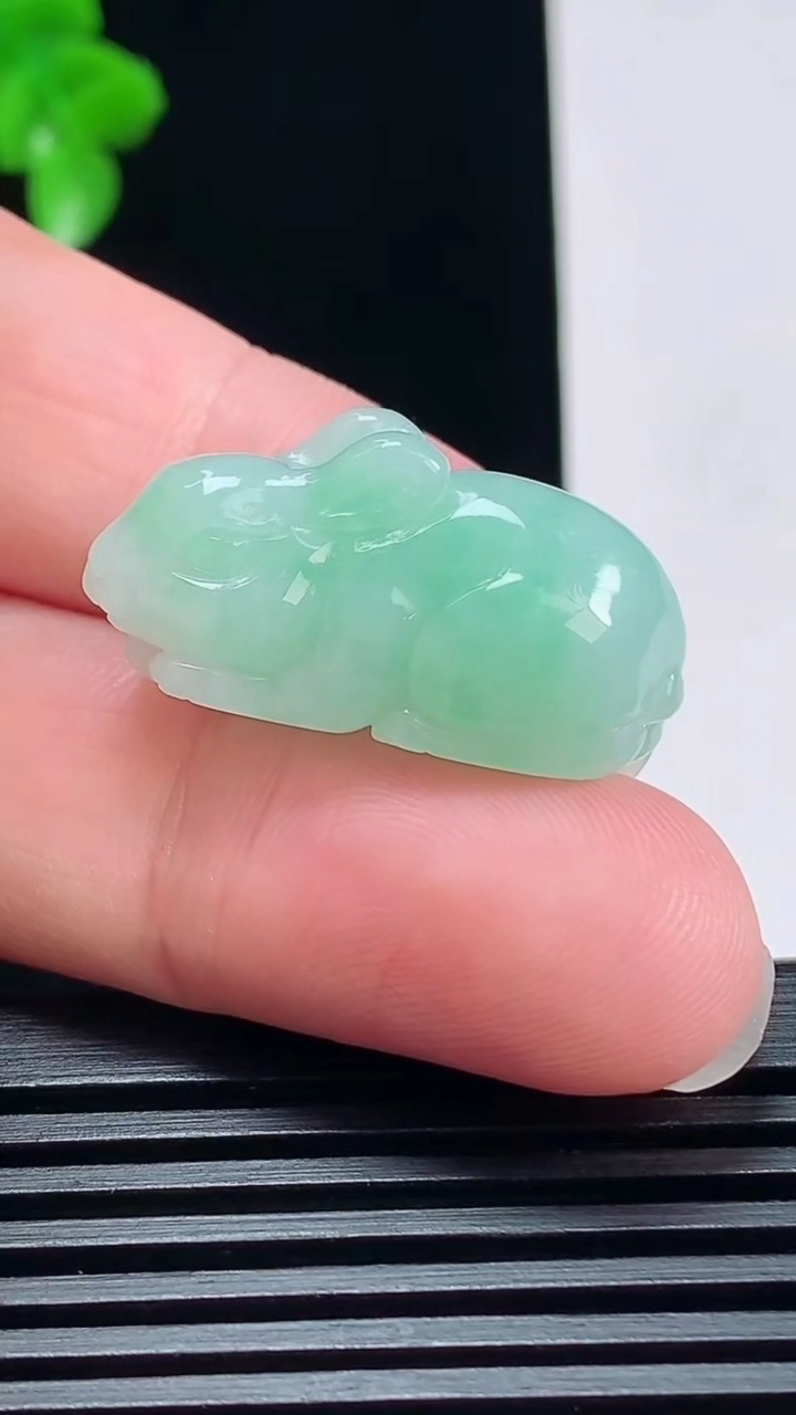 天然A货翡翠生肖兔吊坠，尺寸28.5-12-14 重量:8.33g
7月5日