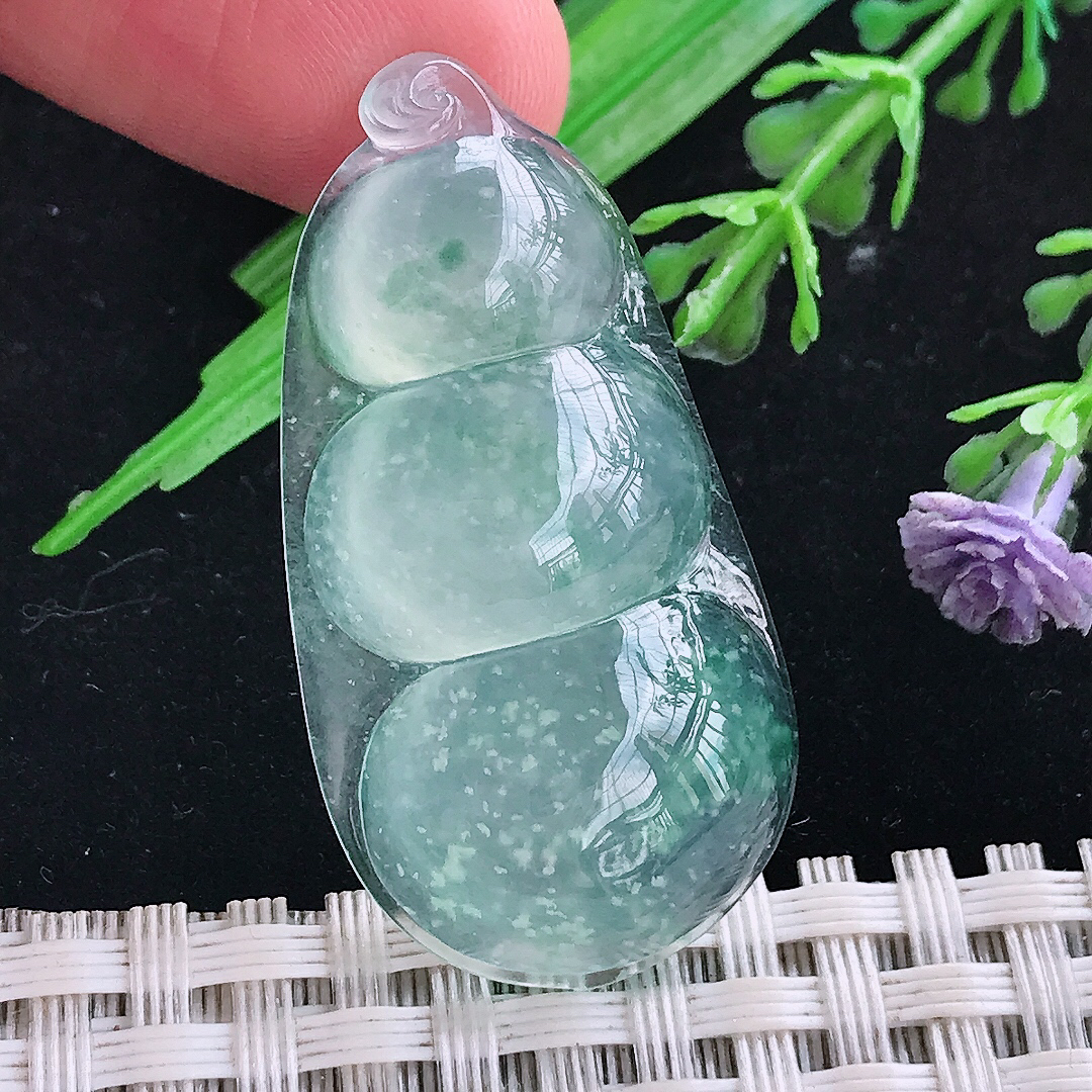 实拍39.6/20.5/6.8老坑冰种起胶冰晴木那雪花棉四季豆挂件翡翠玉吊坠