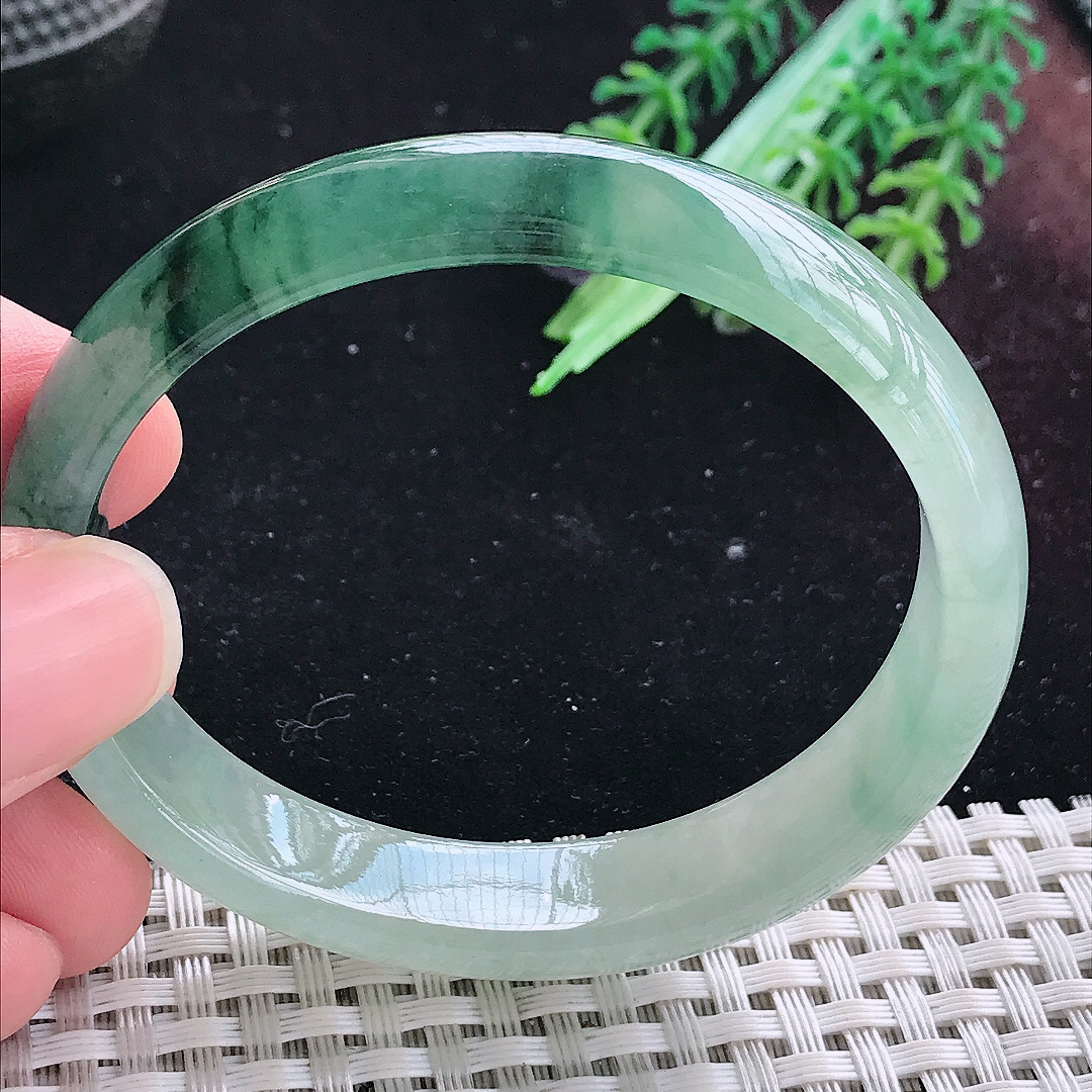 实拍A货翡翠54.5/48/12.8/6.6老坑冰胶飘花贵妃手镯平安镯翡翠玉镯美人镯