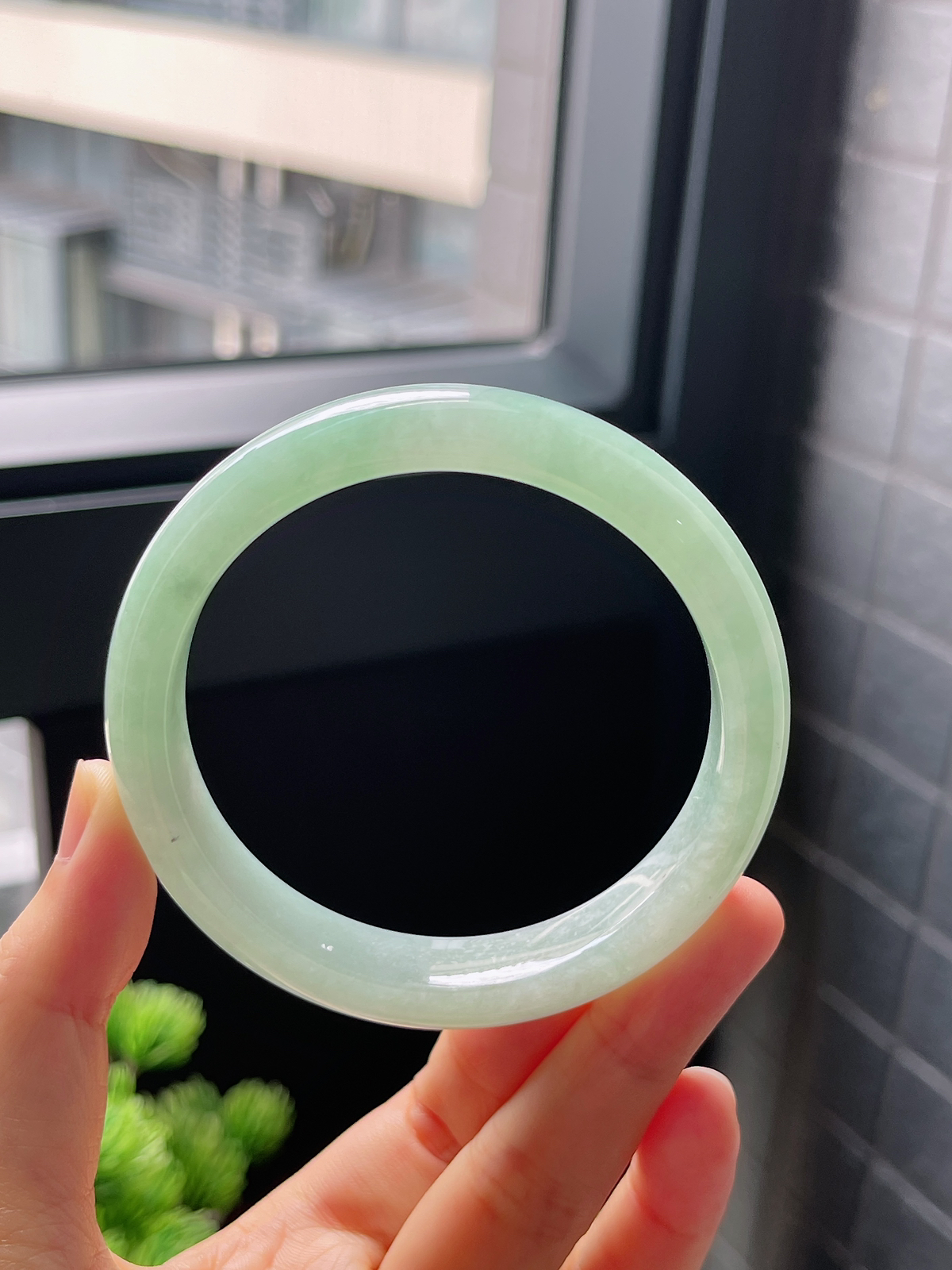 圈口58.8，冰糯种湖水绿翡翠正圈手镯