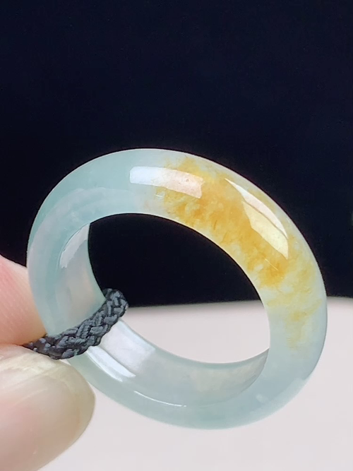 冰飘黄翡戒指，无裂，内径尺寸16.2-5.6-2.9mm，12号手寸，L30apt