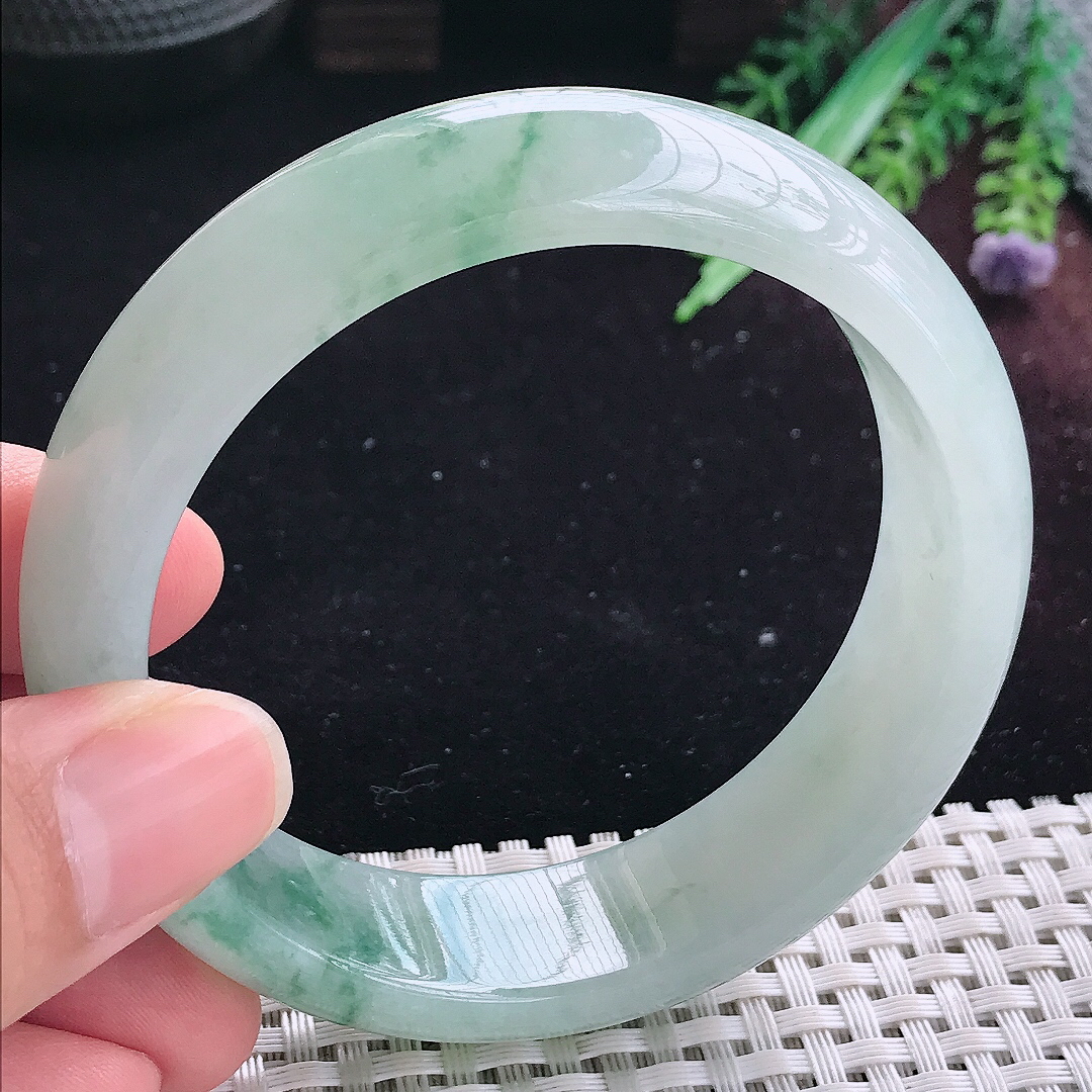 实拍A货翡翠60/17.5/8.5老坑冰润飘花轮胎手镯平安镯翡翠玉镯美人镯