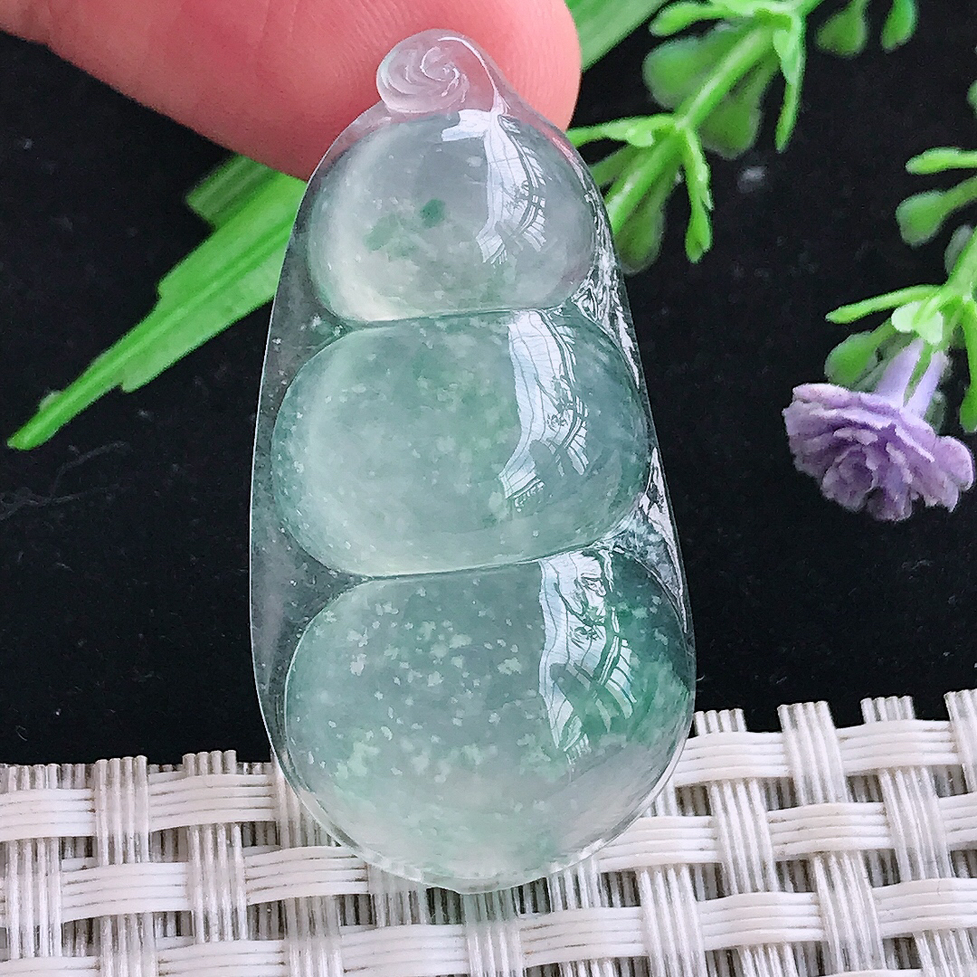 实拍39.6/20.5/6.8老坑冰种起胶冰晴木那雪花棉四季豆挂件翡翠玉吊坠