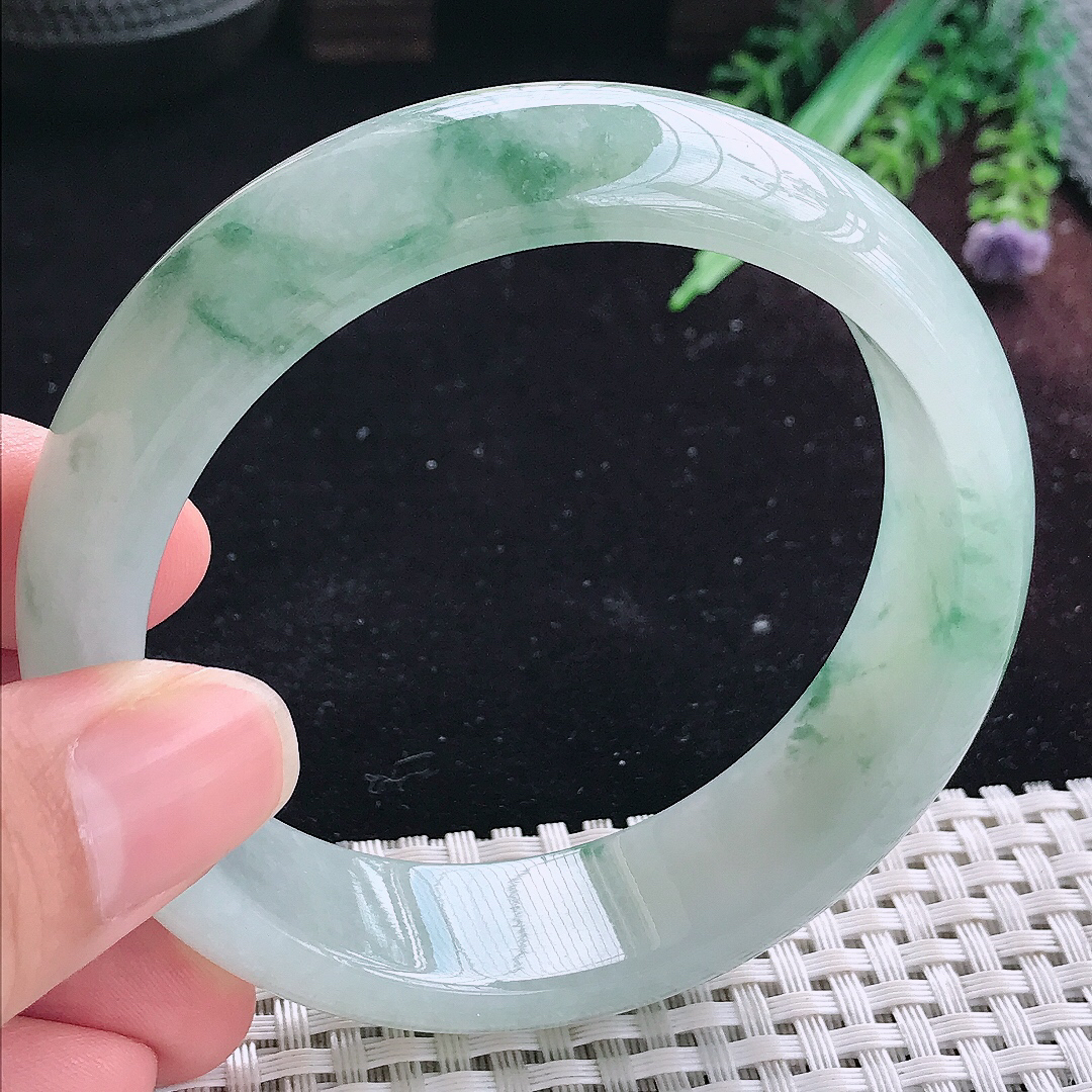 实拍A货翡翠60/17.5/8.5老坑冰润飘花轮胎手镯平安镯翡翠玉镯美人镯