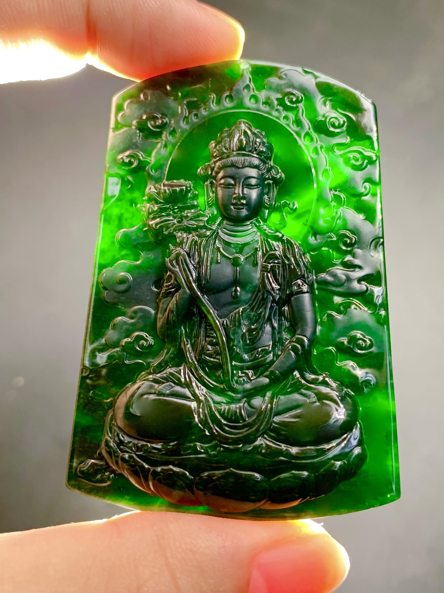 【墨翠大势至菩萨】新货出炉老坑高冰黑度极好正阳绿底色种老起胶买到赚到推荐，64.2
