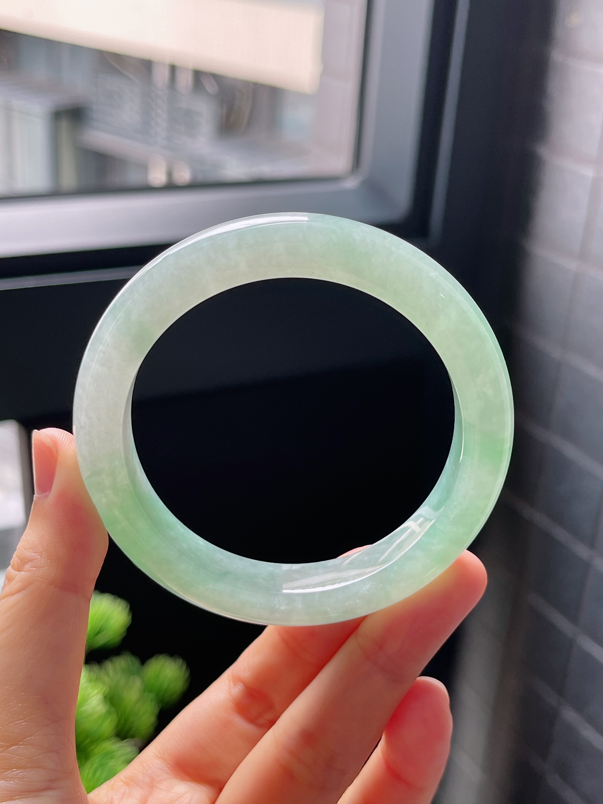 圈口54.4，冰糯种飘花翡翠正圈手镯