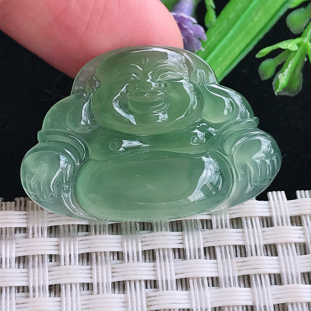 实拍23.8/35/4.3老坑冰胶满绿佛公挂件翡翠玉佛吊坠百搭