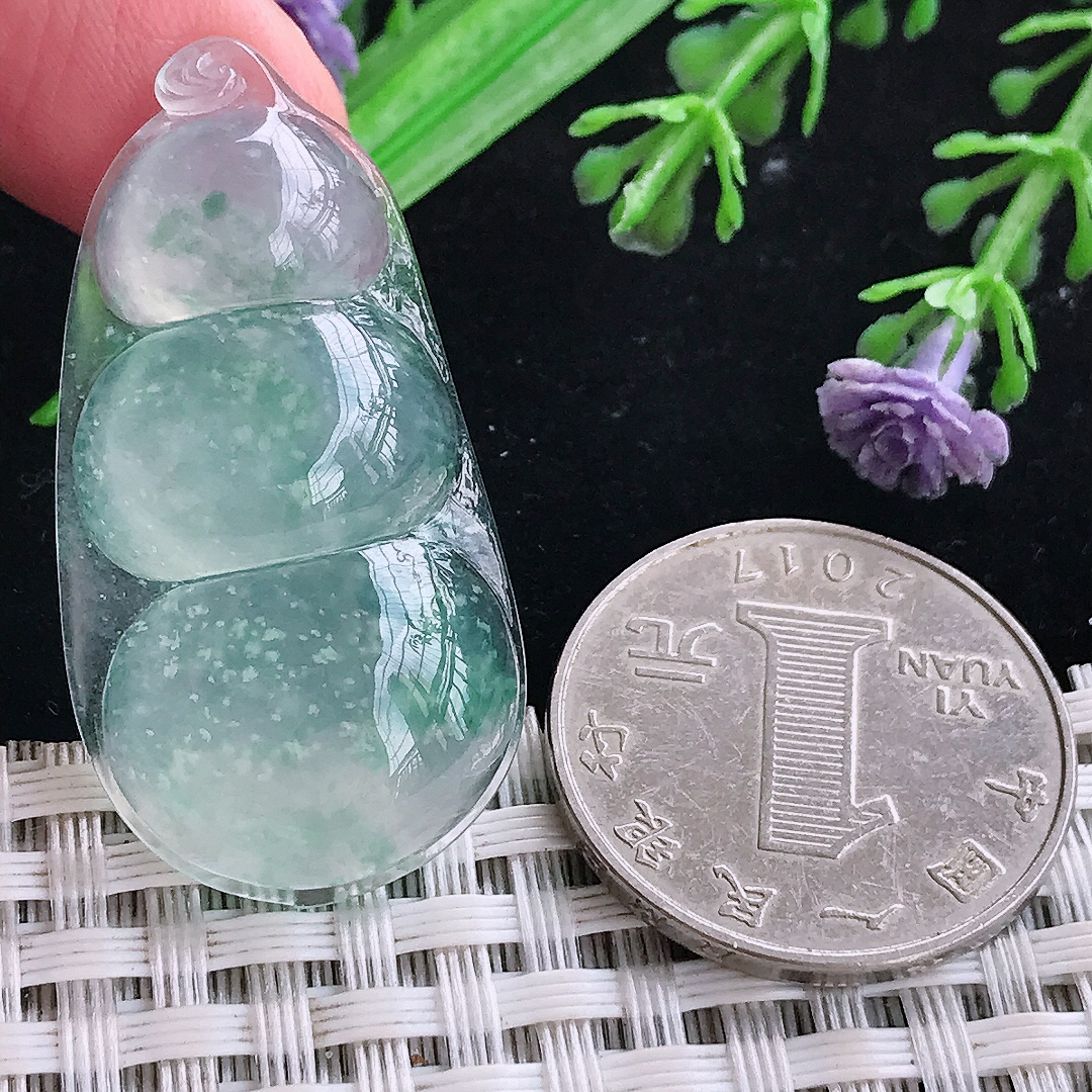 实拍39.6/20.5/6.8老坑冰种起胶冰晴木那雪花棉四季豆挂件翡翠玉吊坠