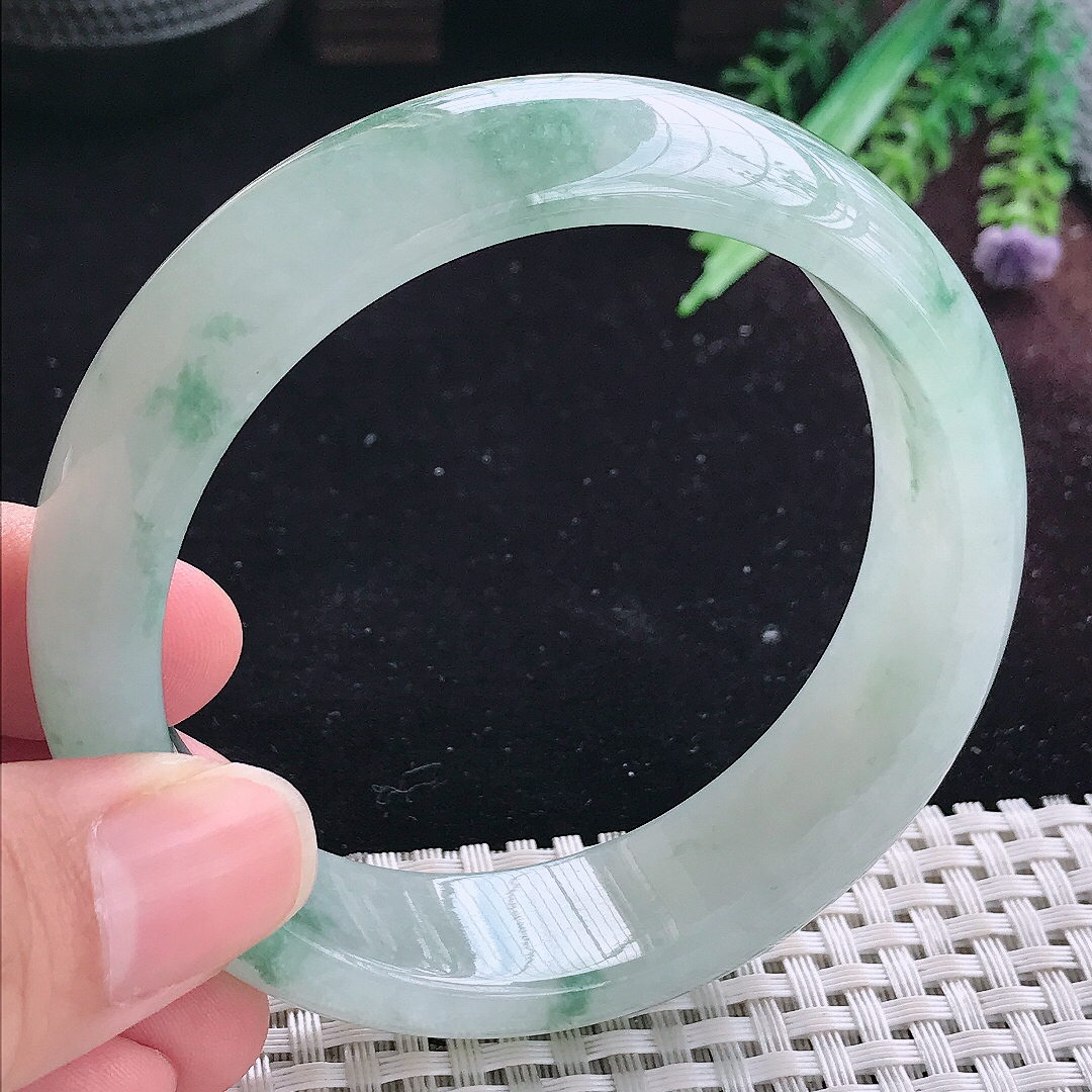 实拍A货翡翠60/17.5/8.5老坑冰润飘花轮胎手镯平安镯翡翠玉镯美人镯