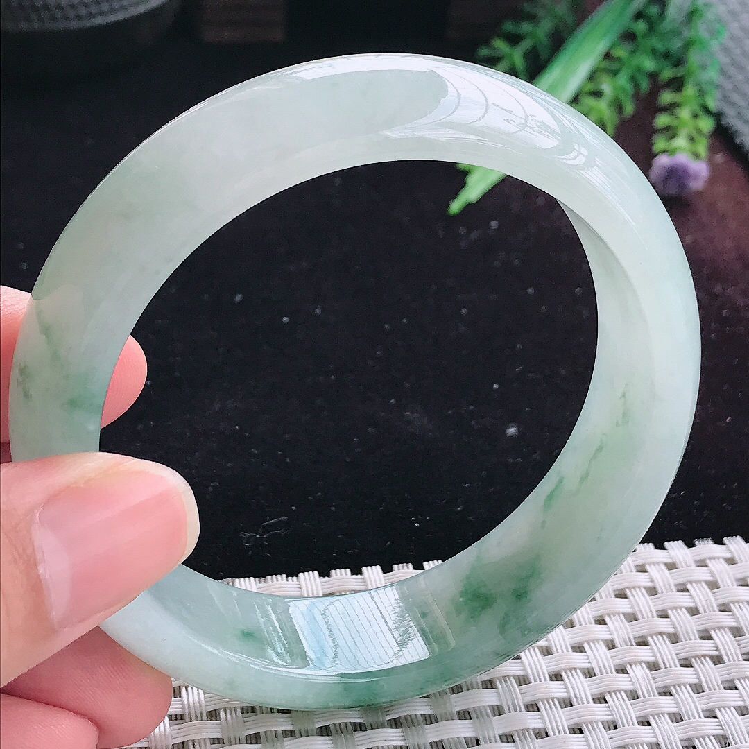 实拍A货翡翠60/17.5/8.5老坑冰润飘花轮胎手镯平安镯翡翠玉镯美人镯