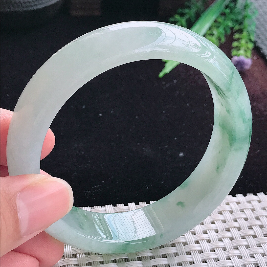实拍A货翡翠60/17.5/8.5老坑冰润飘花轮胎手镯平安镯翡翠玉镯美人镯