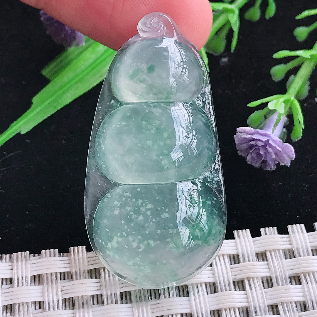 实拍39.6/20.5/6.8老坑冰种起胶冰晴木那雪花棉四季豆挂件翡翠玉吊坠