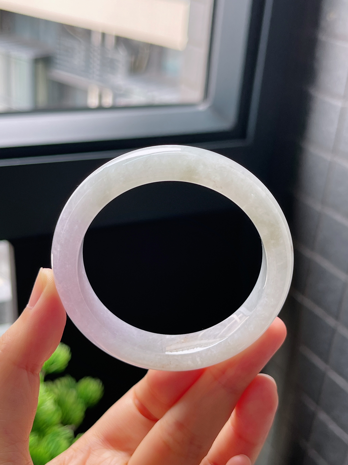 圈口50.5，冰糯种春带彩翡翠正圈手镯
