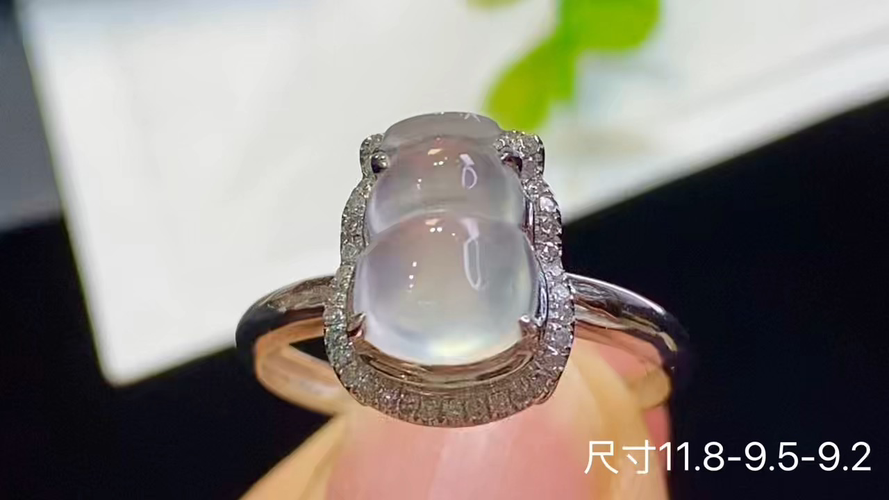18k金+钻玻璃种葫芦戒指，无裂，11.8-9.5-9.2
