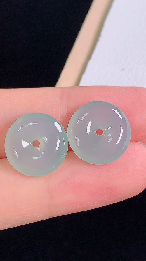 冰种平安扣/对，无裂，尺寸:12.9-4.2mm