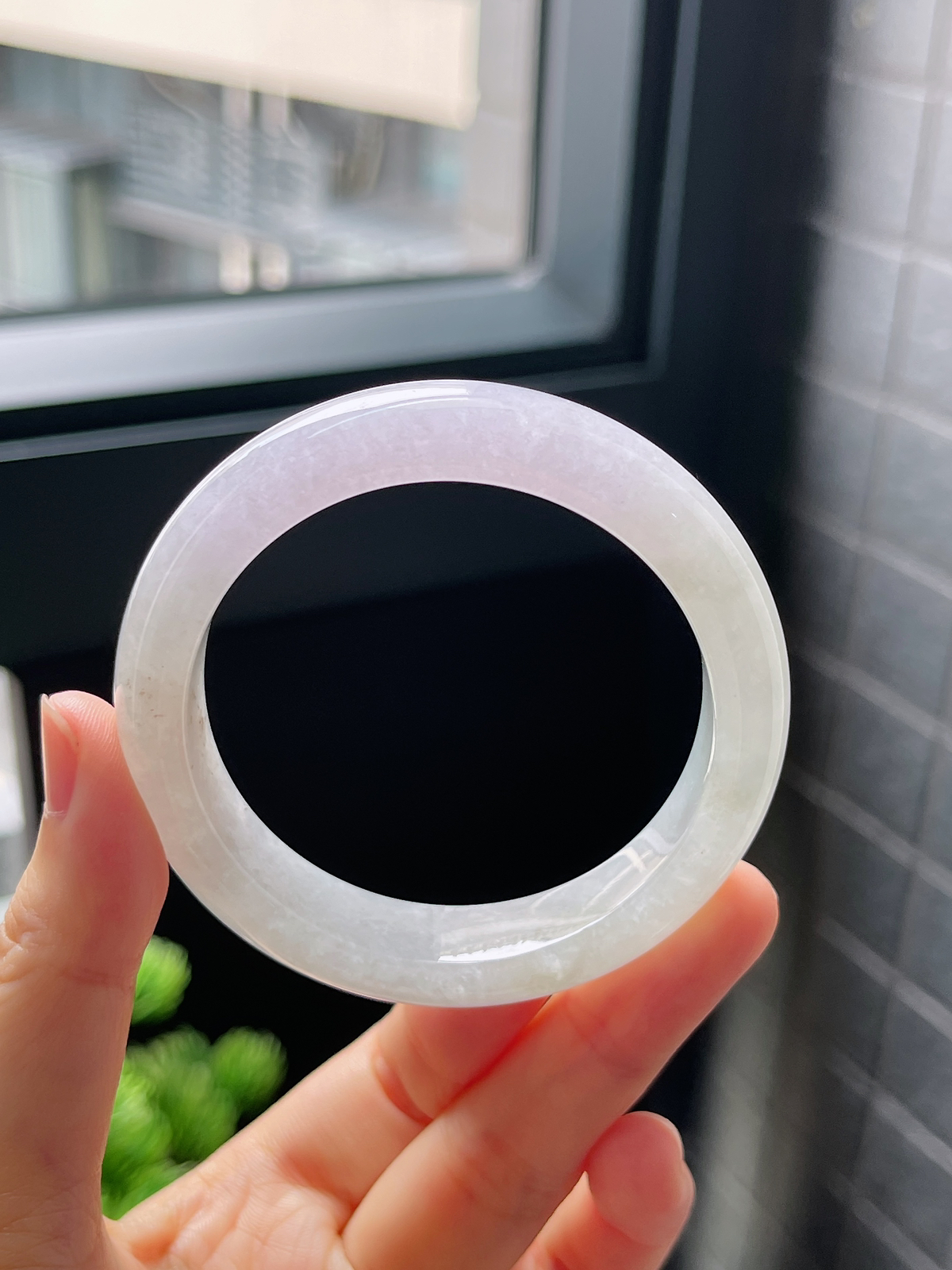 圈口50.5，冰糯种春带彩翡翠正圈手镯