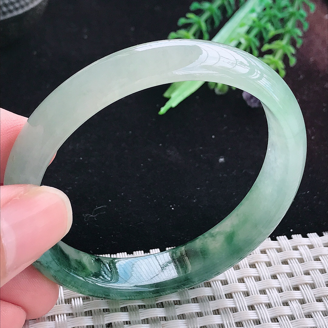 实拍A货翡翠54.5/48/12.8/6.6老坑冰胶飘花贵妃手镯平安镯翡翠玉镯美人镯