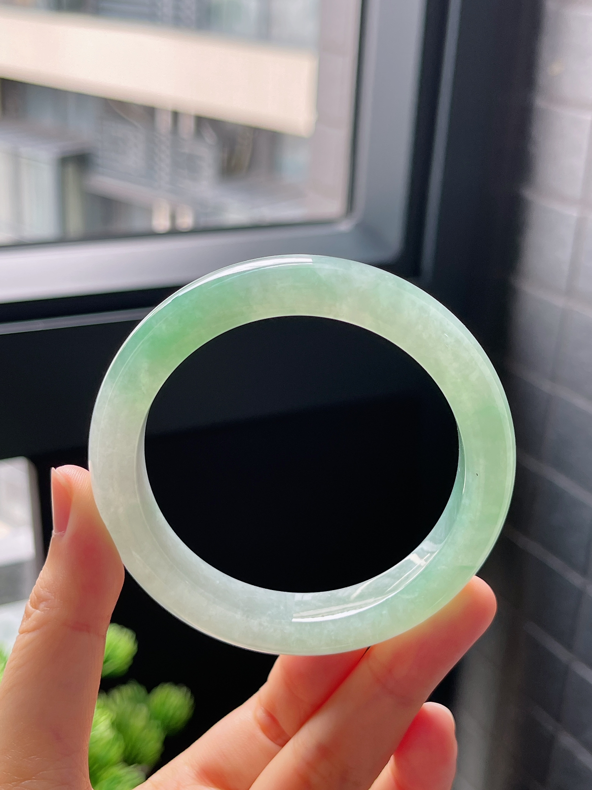 圈口54.4，冰糯种飘花翡翠正圈手镯