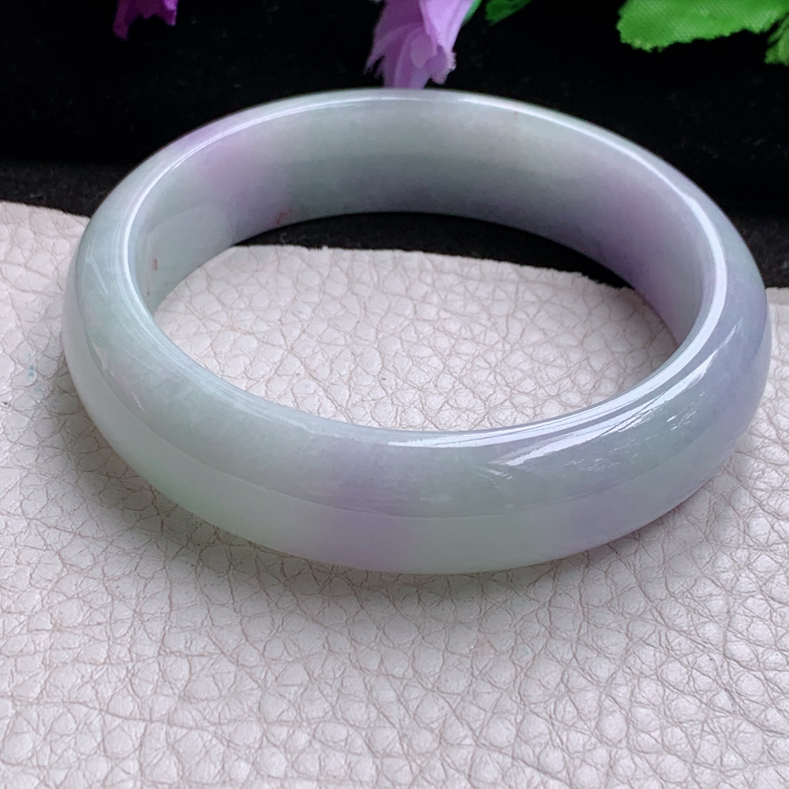 ee大圈口60*15.6*8轮胎镯 缅甸翡翠a货玉手镯胶感 胶感春带彩正圈玉手环