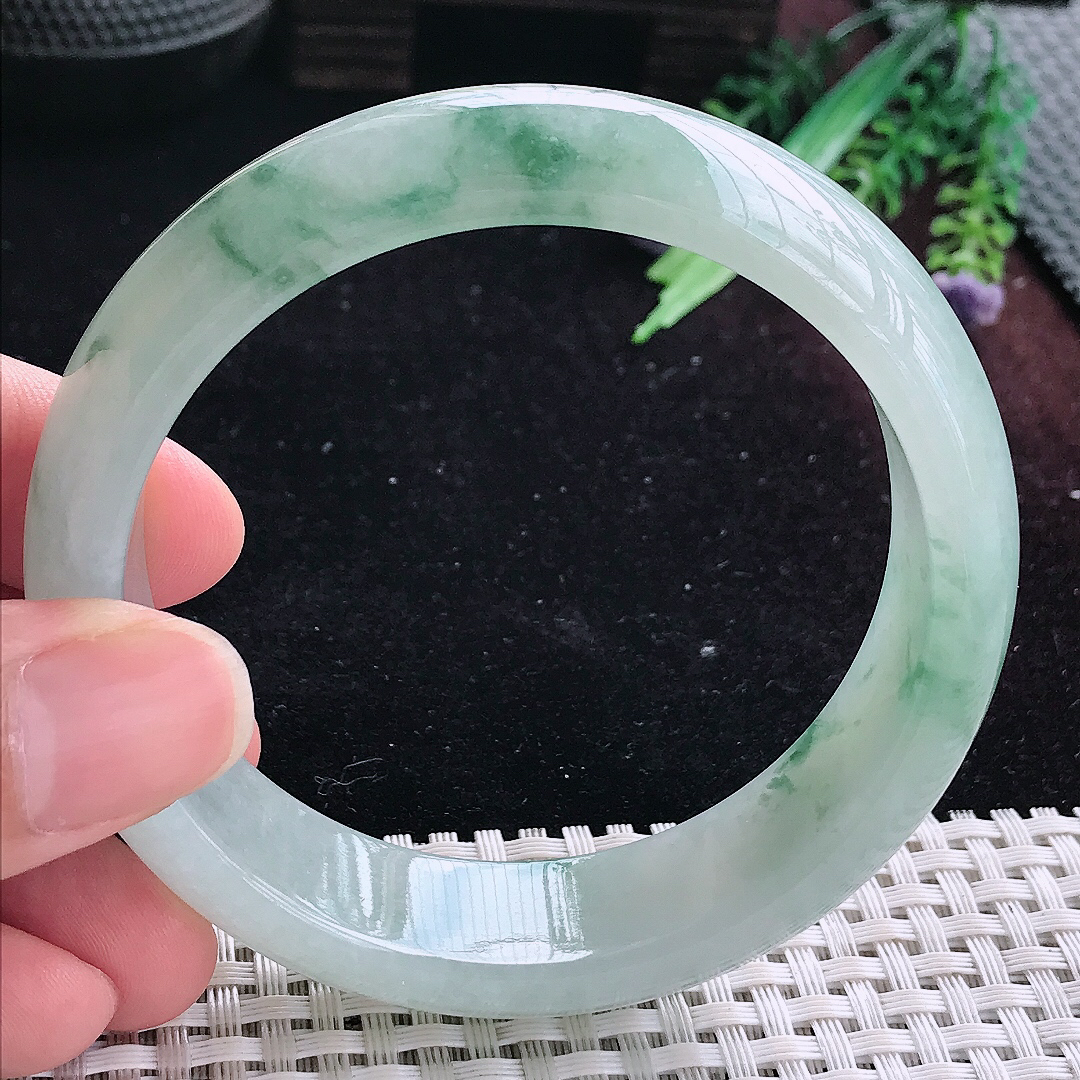实拍A货翡翠60/17.5/8.5老坑冰润飘花轮胎手镯平安镯翡翠玉镯美人镯