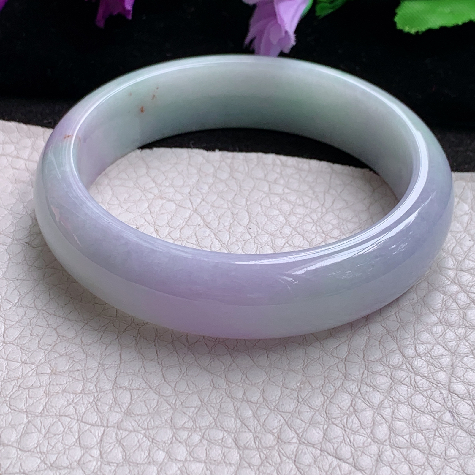 ee大圈口60*15.6*8轮胎镯 缅甸翡翠a货玉手镯胶感 胶感春带彩正圈玉手环