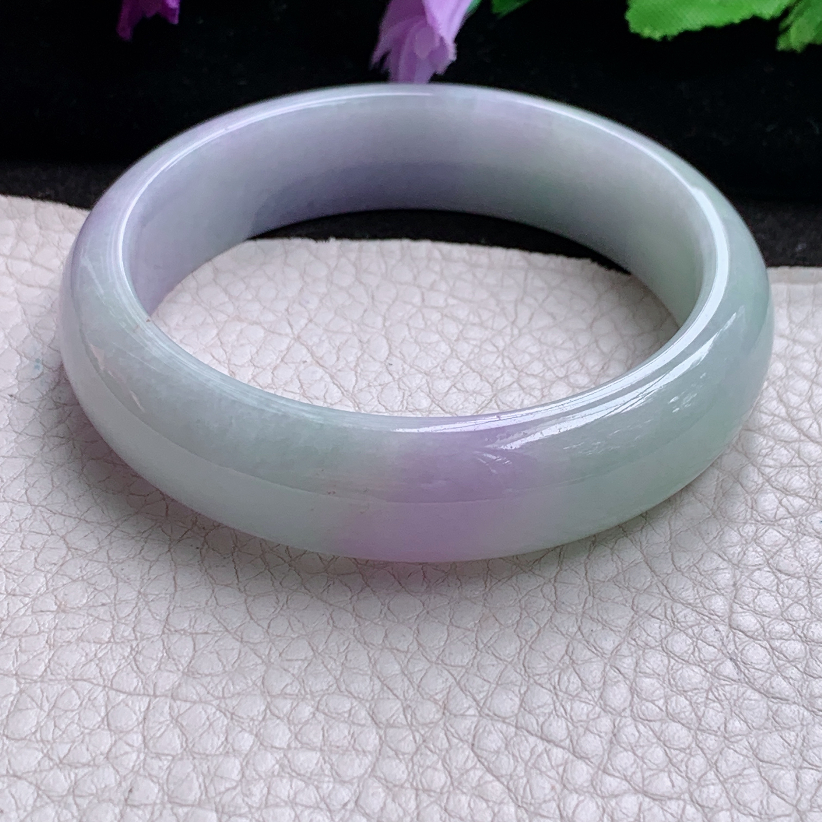 ee大圈口60*15.6*8轮胎镯 缅甸翡翠a货玉手镯胶感 胶感春带彩正圈玉手环