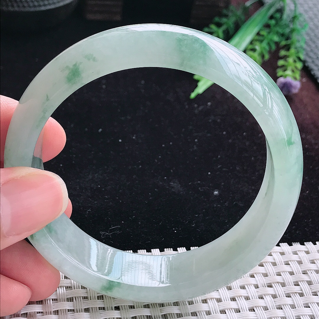 实拍A货翡翠60/17.5/8.5老坑冰润飘花轮胎手镯平安镯翡翠玉镯美人镯