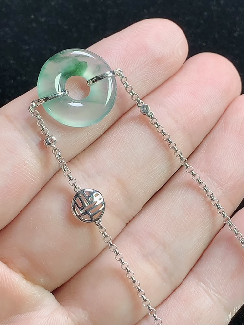 18k金镶冰飘花甜甜圈手链，裸石尺寸15.7-2.8mm，L30Tg