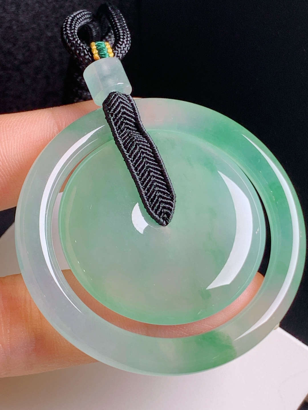 ️ 冰绿平安扣，双环同心翠色匀称，通透起胶寓意圆满 300629