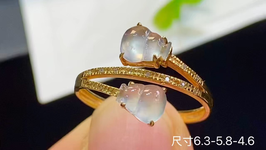 ️18k金+钻玻璃种葫芦戒指，无裂，6.3-5.8-4.6