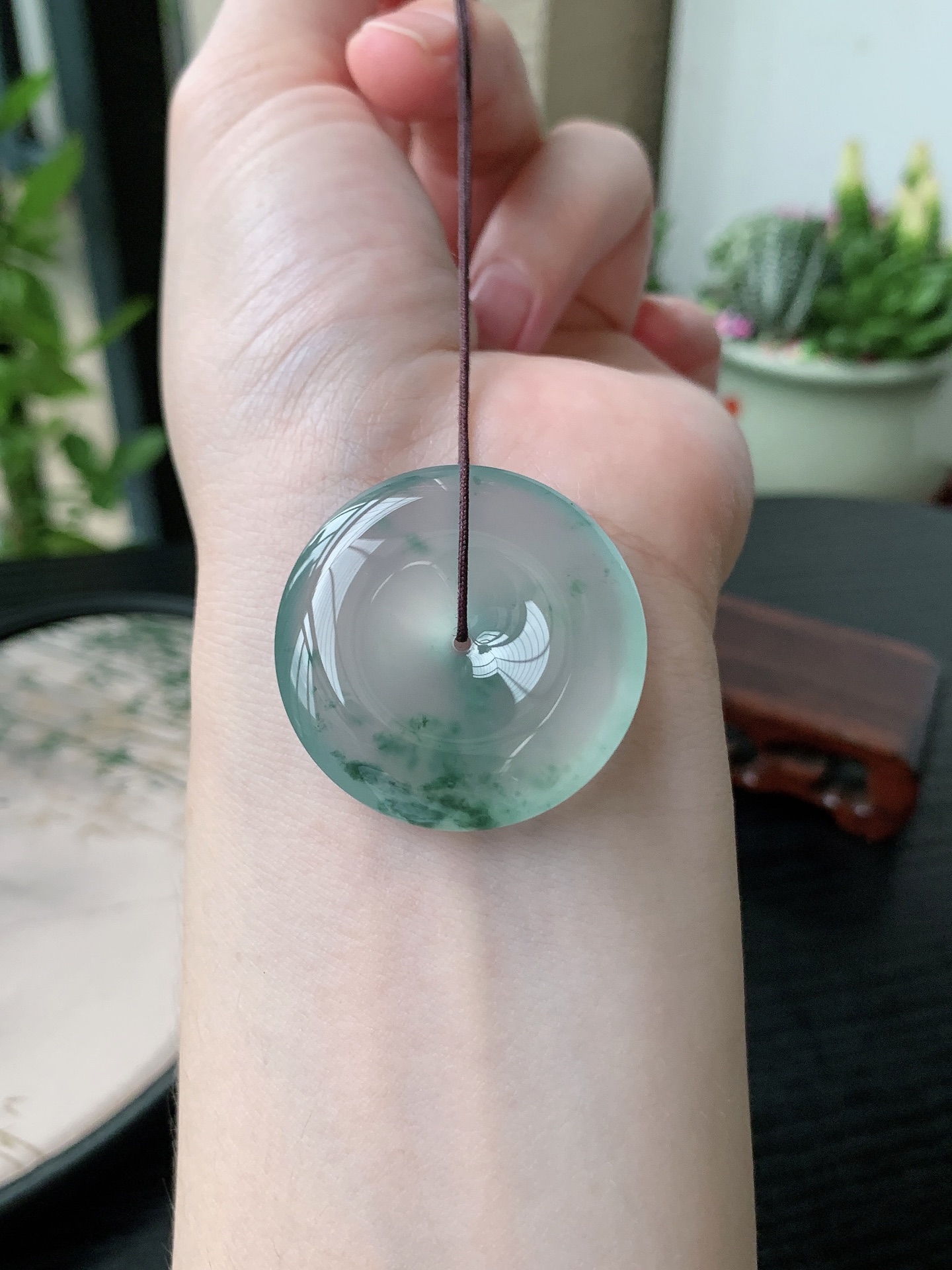 老坑冰种胶感起刚性飘花平安扣吊坠 裸石尺寸:33.8-6.8mm