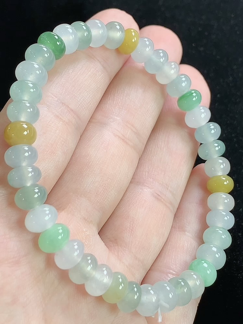 冰多彩多宝玉珠手串，尺寸7.1-4.7mm，Qktw