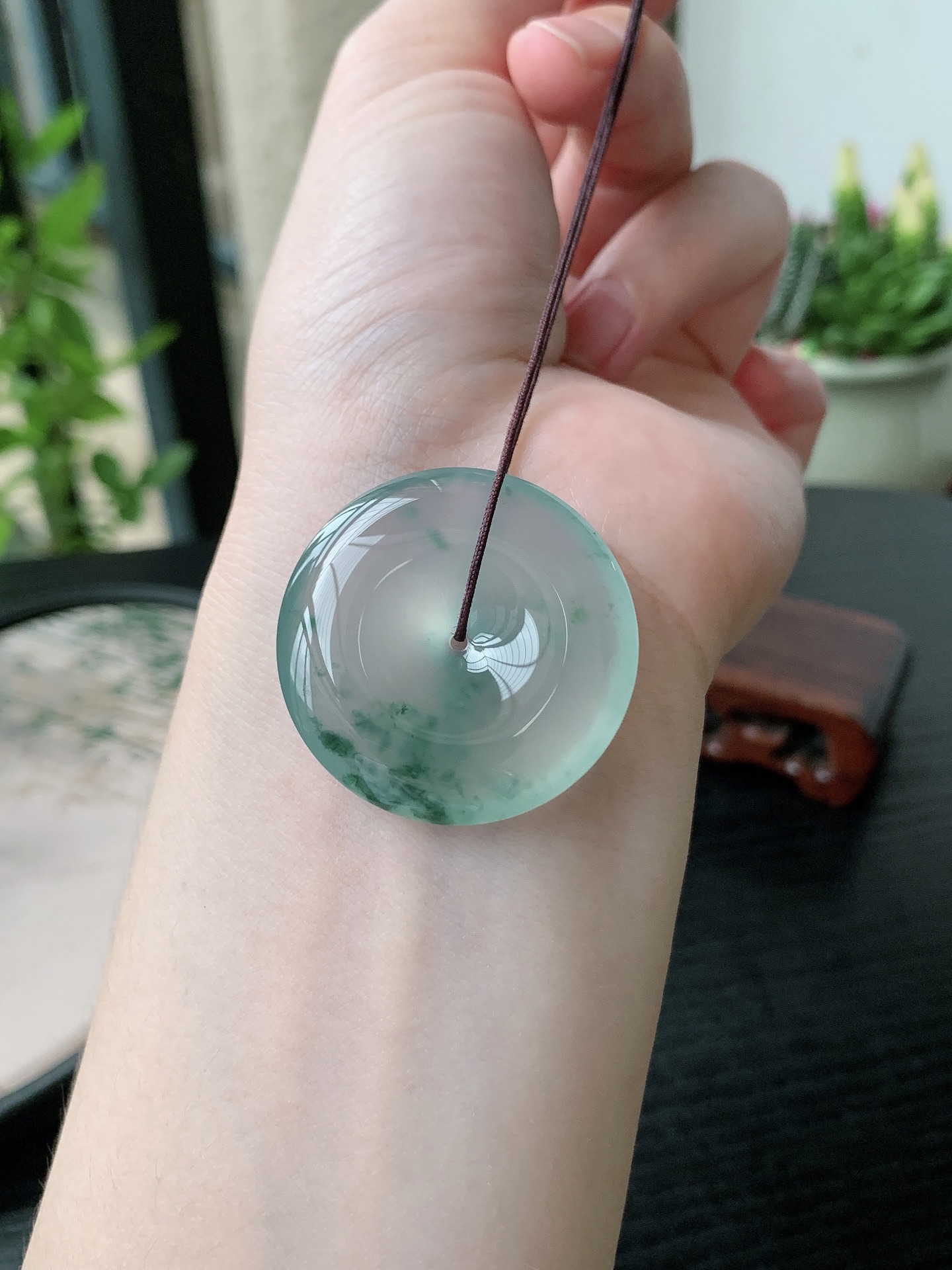 老坑冰种胶感起刚性飘花平安扣吊坠 裸石尺寸:33.8-6.8mm