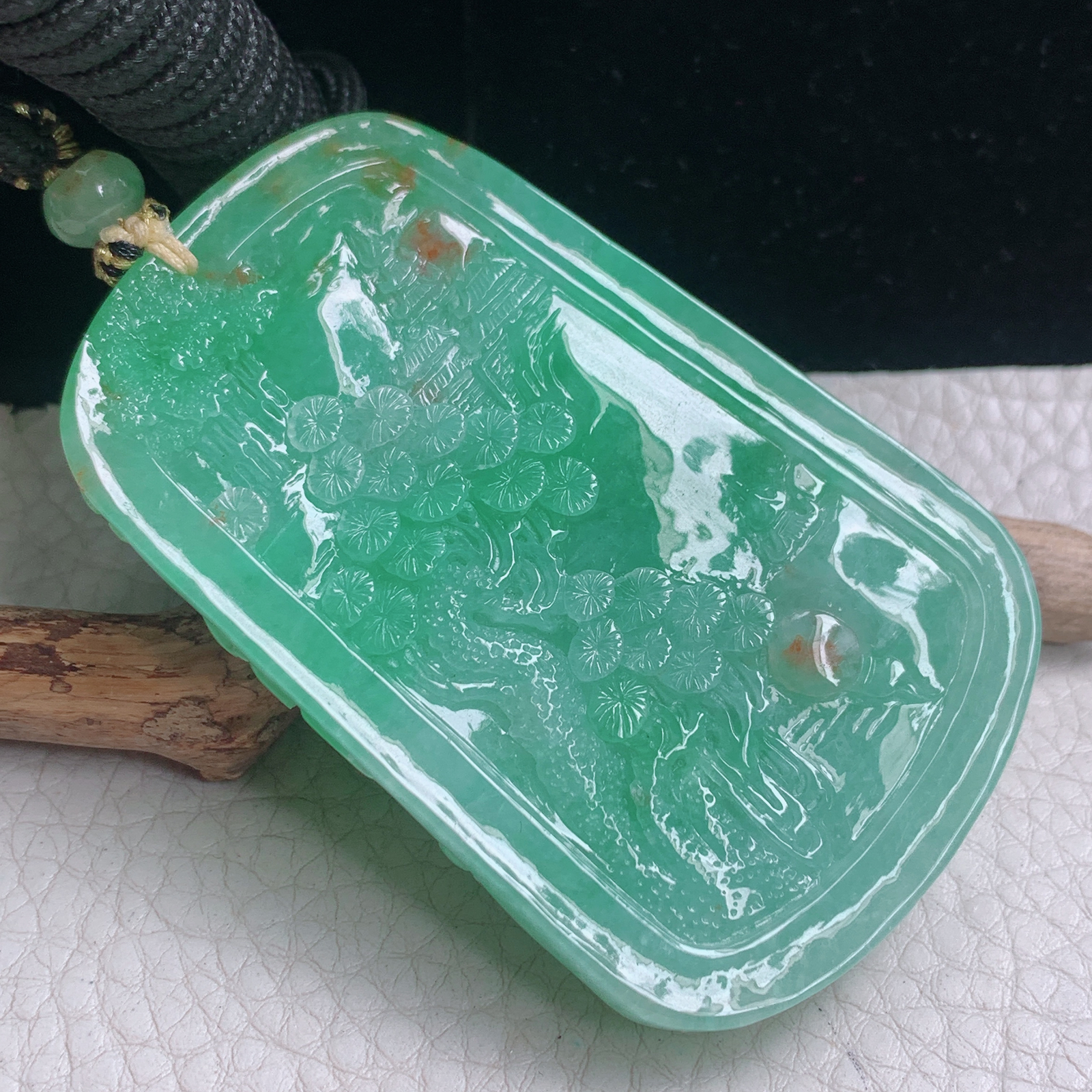 yl实拍69.5*44.3*11.8缅甸翡翠精雕黄加绿山水 大好河山玉吊坠 玉挂件