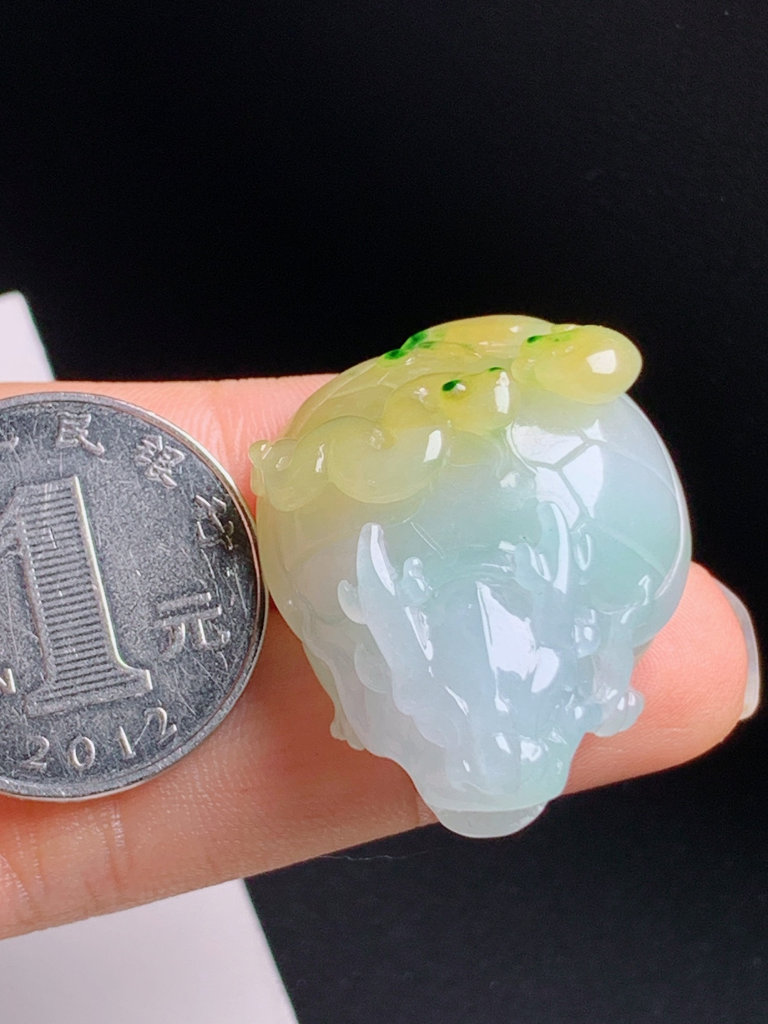 黄加绿龙头龟手把件，冰润油润雕工立体，招财纳福寓意美好