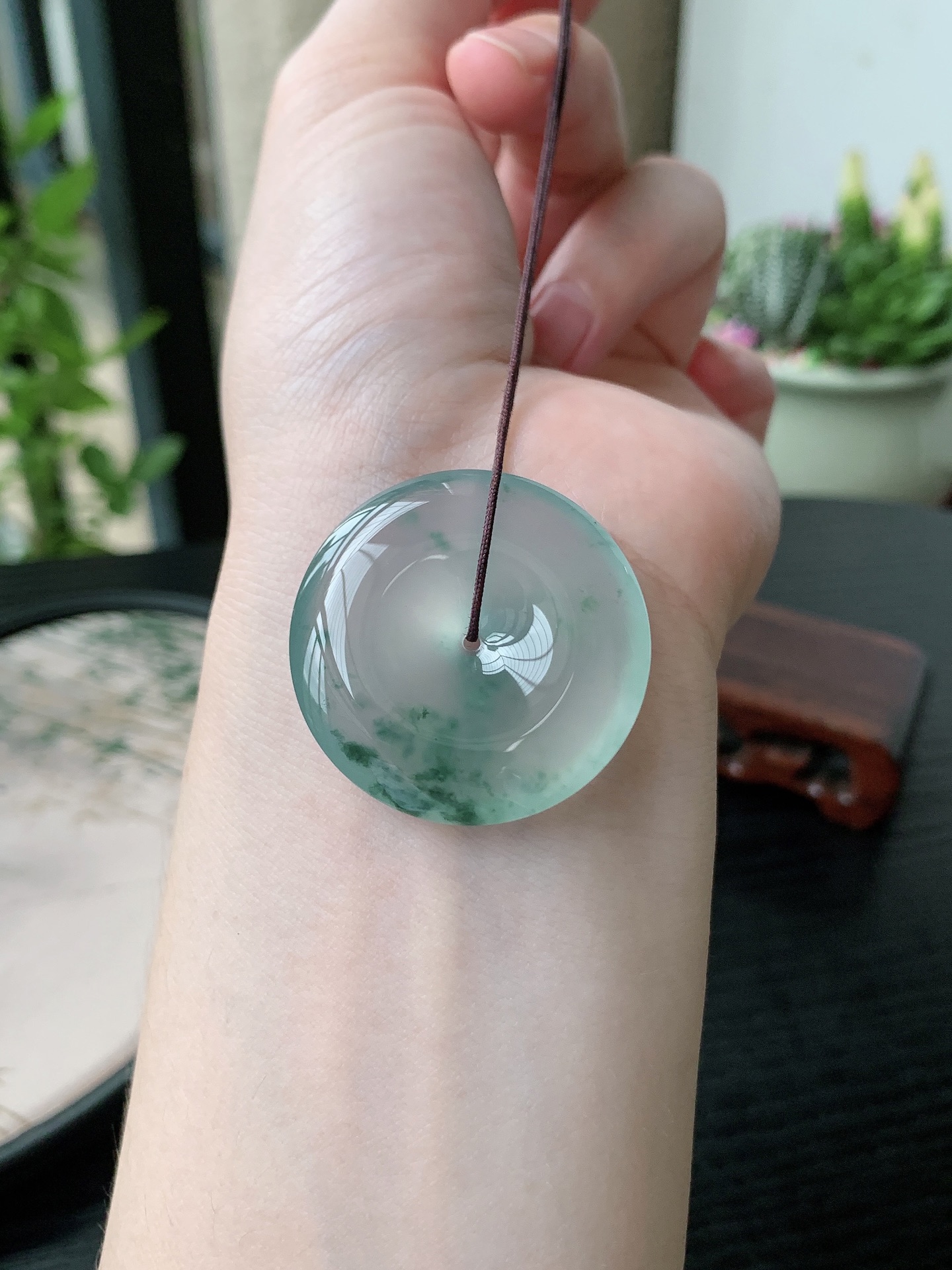 老坑冰种胶感起刚性飘花平安扣吊坠 裸石尺寸:33.8-6.8mm