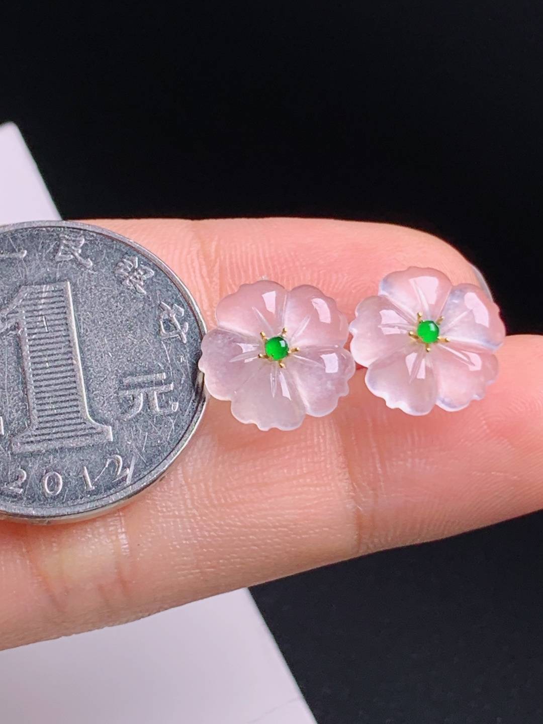 高冰小花耳钉，冰透清透精工雕花，正阳绿点缀温柔仙气 080629