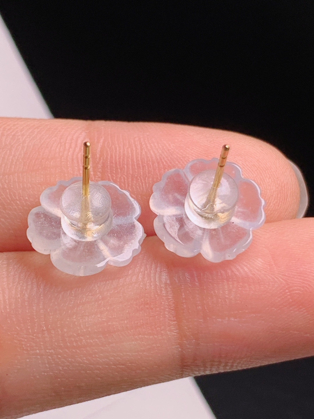 高冰小花耳钉，冰透清透精工雕花，正阳绿点缀温柔仙气 080629