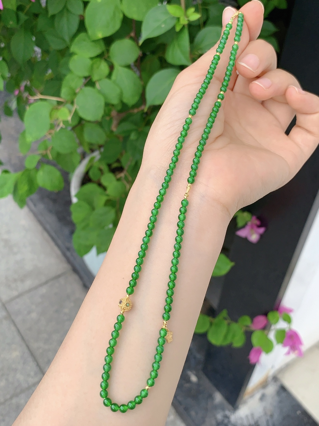 冰阳绿珠链 怎么搭配都好看，清新甜美 18k金～，40