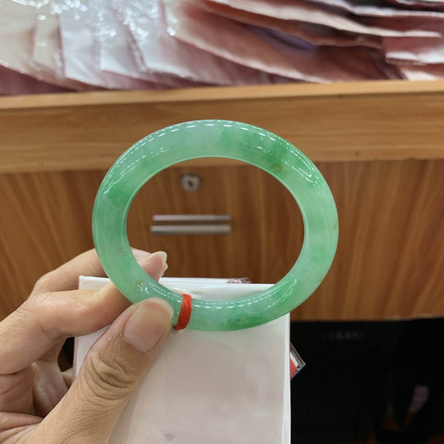 070148JM 满绿圆条翡翠手镯 53.8-10