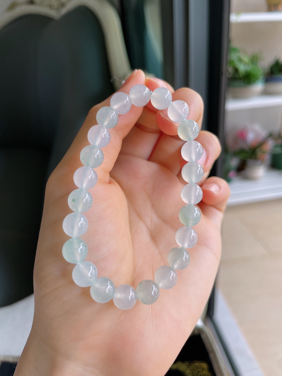 天然翡翠A货，冰双彩手串，尺寸：7.8mm。【编4347】