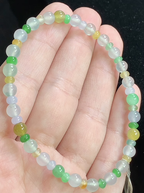 冰多彩多宝玉珠手串，尺寸4.8mm，Q02yye
