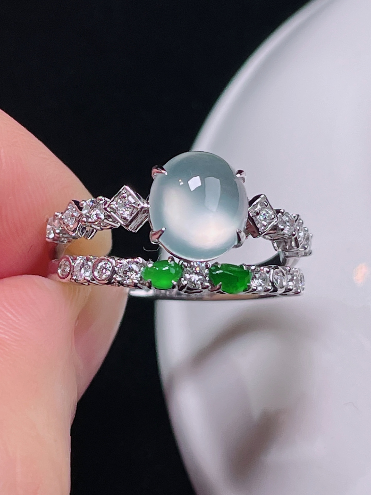 ️ 玻璃种戒指 起光通透 无裂 整体：7.6/6.8/5.5